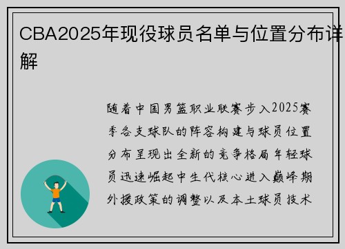 CBA2025年现役球员名单与位置分布详解
